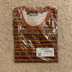 Goodthread mens crewneck t-shirt with pocket tobacco brown, line geo print